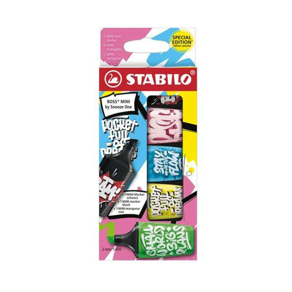 Textmarker Stabilo Boss mini by Snooze One, 5 culori / set, negru, roz, albastru, galben, verde, etui, carton Textmarker Stabilo Boss mini by Snooze One, 5 culori / set, negru, roz, albastru, galben, verde, etui, carton